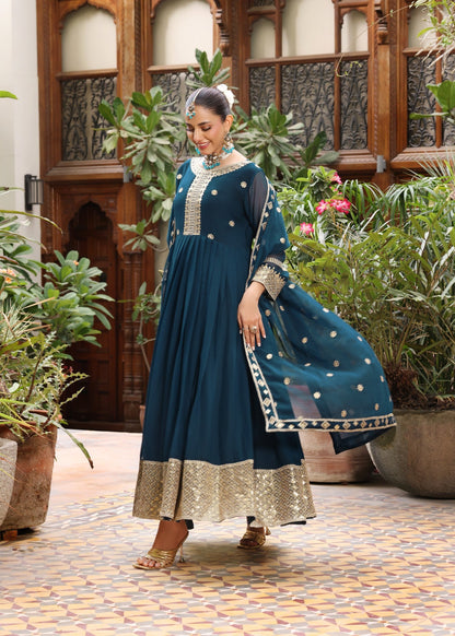 Pakistani Teal Chiffon Pishwas for Women Online in KSA Riyadh Saudi Arabia Oman Bahrain Qatar