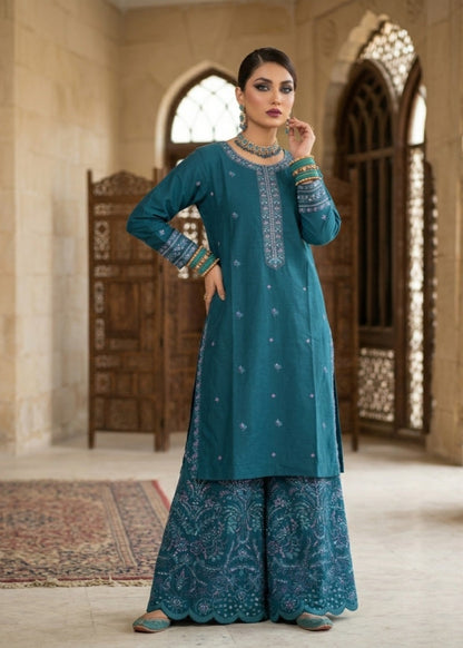 Pakistani Teal Embroidered Lawn Suit Online in KSA Riyadh Saudi Arabia Oman Bahrain Qatar