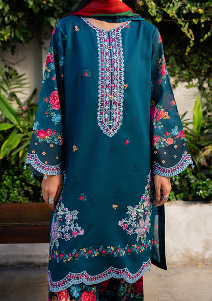 Pakistani Teal Embroidered Lawn Suit Online in KSA Riyadh Saudi Arabia Oman Bahrain Qatar