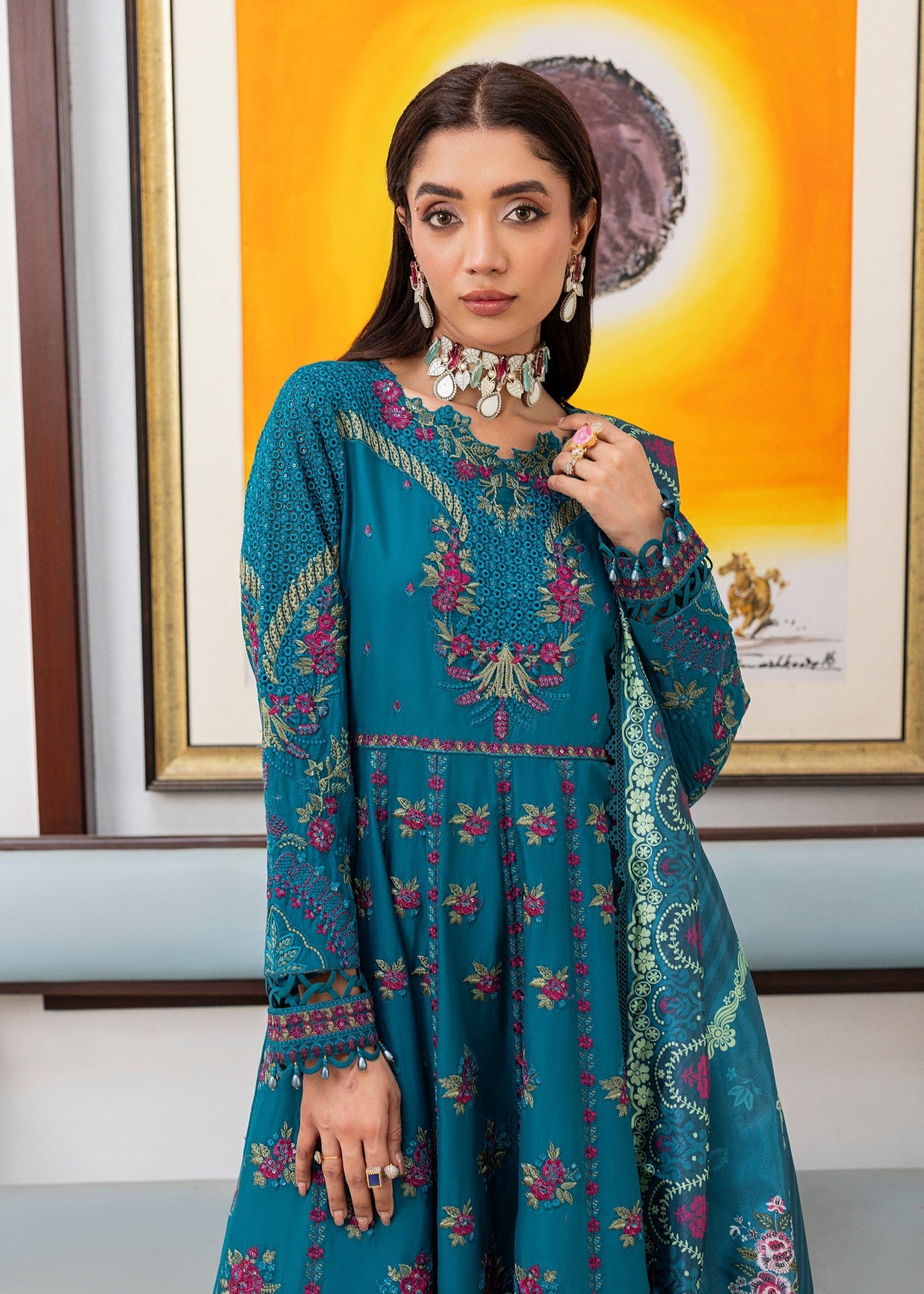 Pakistani Teal Lawn Printed Partywear Suit Online in Sri Lanka India Australia