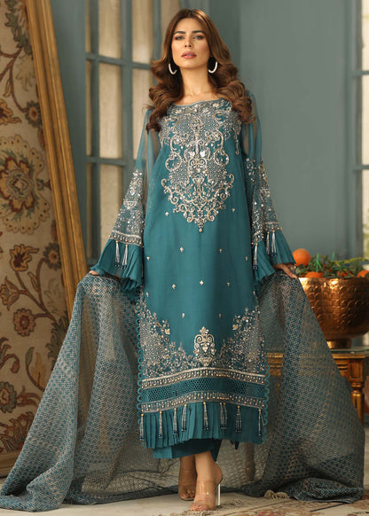 Pakistani Teal Organza Salwar Suit Online in KSA Riyadh Saudi Arabia Oman Bahrain Qatar