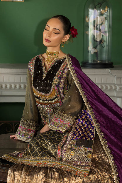 Pakistani Wedding Brown Embroidered Sharara Suit Online in UK USA Canada