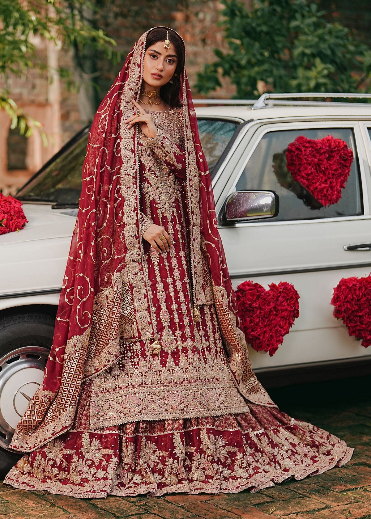 Pakistani Wedding Dress Maroon Chiffon Lehenga Choli Online in KSA Riyadh Saudi Arabia Oman Bahrain Qatar