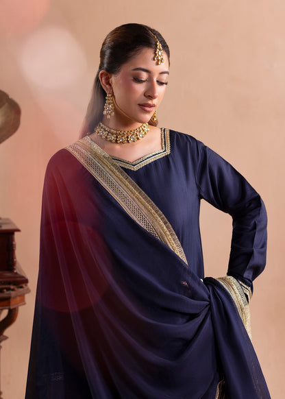 Pakistani Wedding Dresses Navy Blue Raw Silk Sharara Gharara Online in KSA Riyadh Saudi Arabia Oman Bahrain Qatar