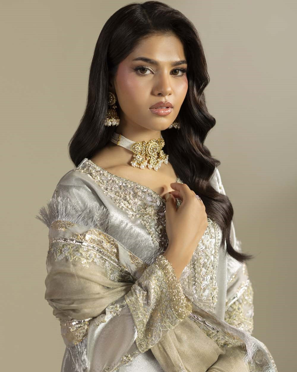 Pakistani Wedding Gharara Silver Embellished Online in Dubai DXB UAE Abudhabi Meena Bazaar
