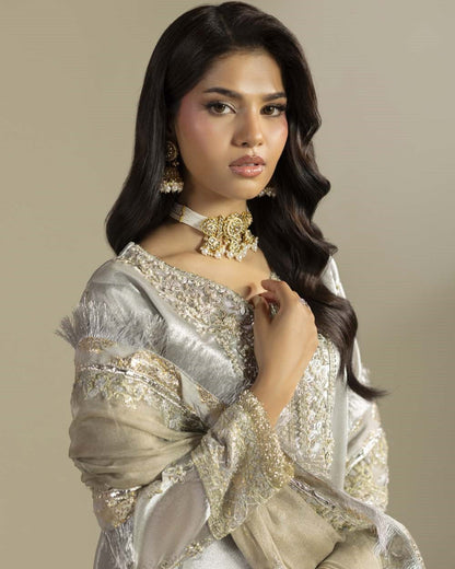 Pakistani Wedding Gharara Silver Embellished Online in Dubai DXB UAE Abudhabi Meena Bazaar