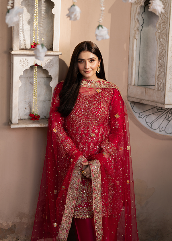 Pakistani Wedding Guest Wear Deep Pink Charmuse Suit Online in KSA Riyadh Saudi Arabia Oman Bahrain Qatar