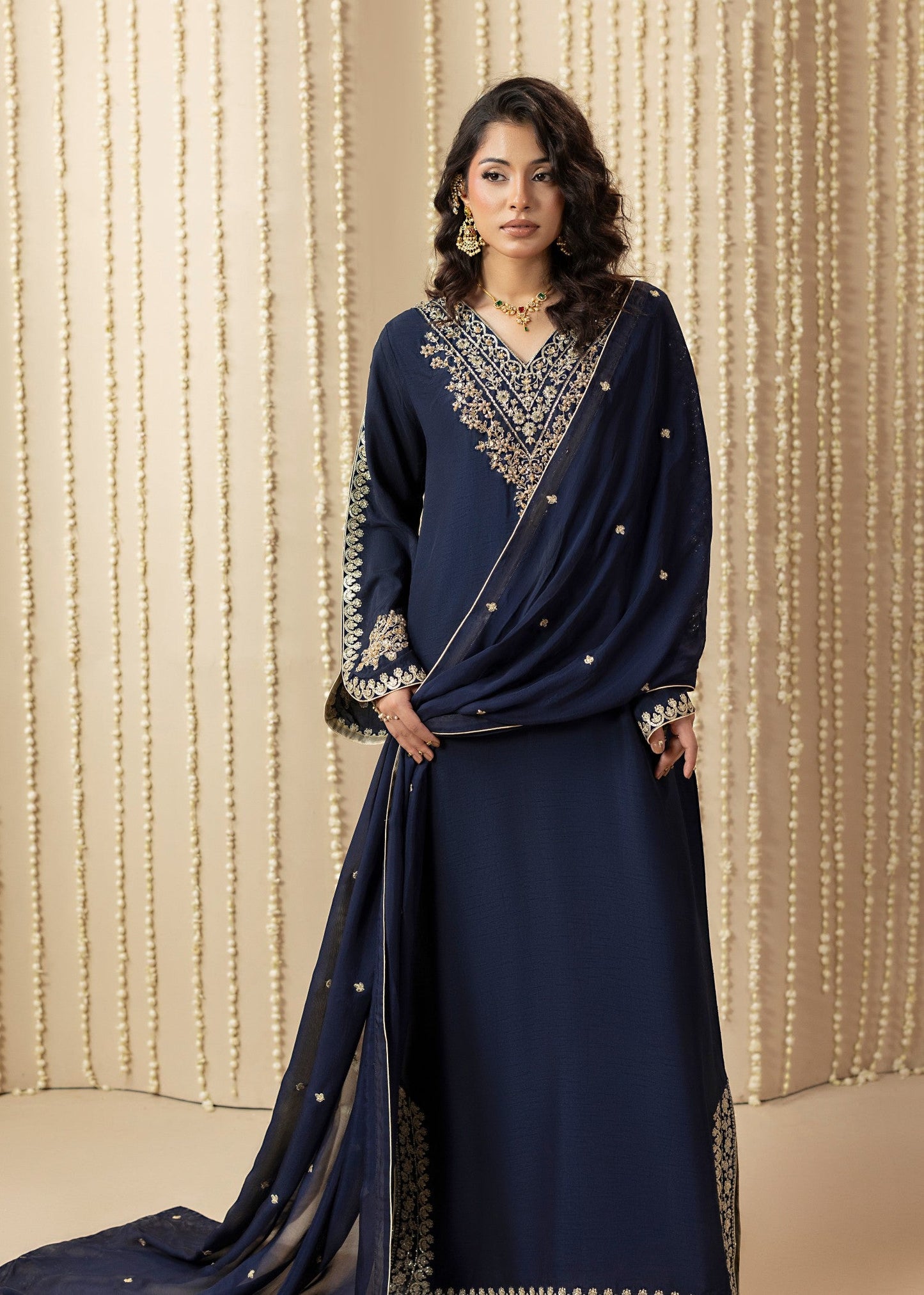 Pakistani Wedding Guest Wear Midnight Blue Kaftan Online in Sri Lanka India Australia