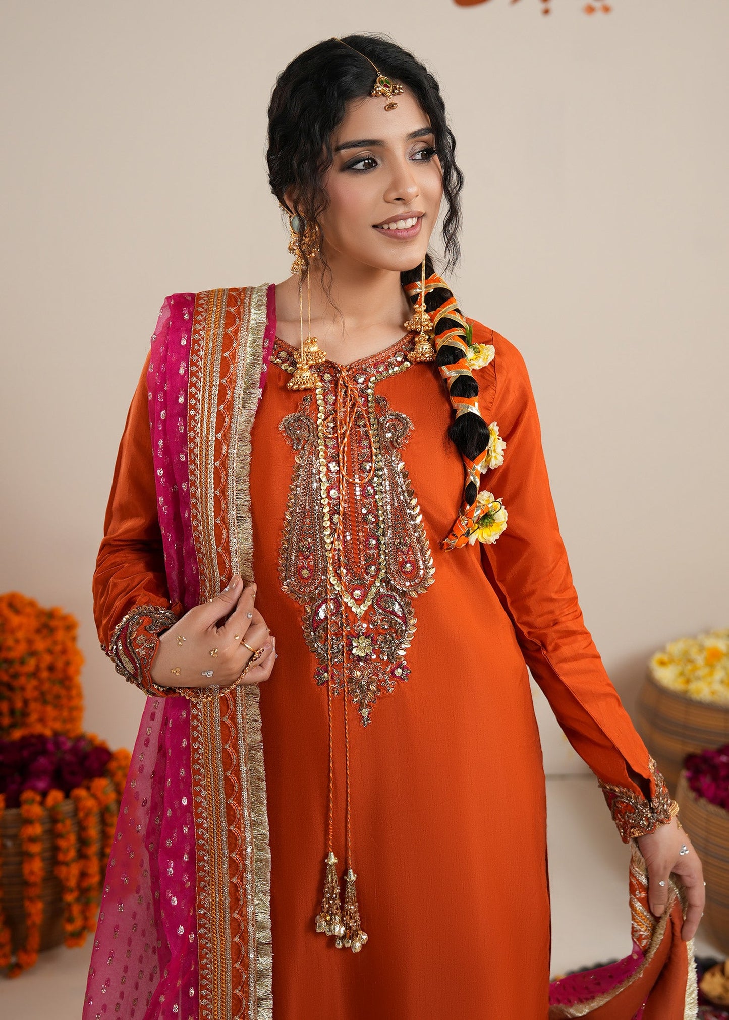 Pakistani Wedding Guest Wear Rust Orange Sharara Gharara Online in KSA Riyadh Saudi Arabia Oman Bahrain Qatar