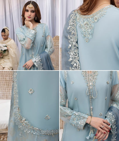 Pakistani Wedding Sharara Baby Blue Embroidered Organza Online in KSA Riyadh Saudi Arabia Oman Bahrain Qatar