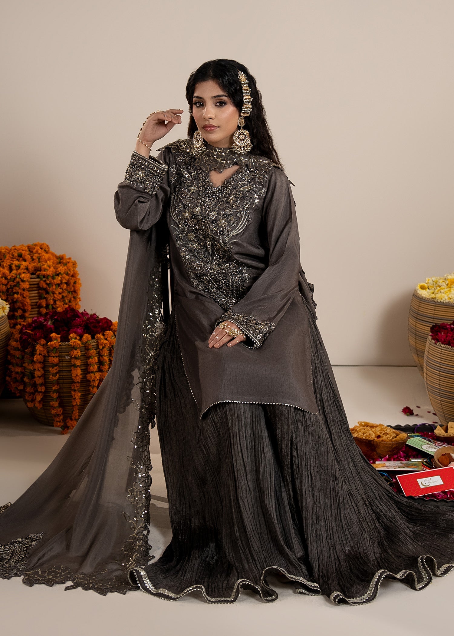 Pakistani Wedding Sharara Gharara with Heavy Embroidery Online in KSA Riyadh Saudi Arabia Oman Bahrain Qatar