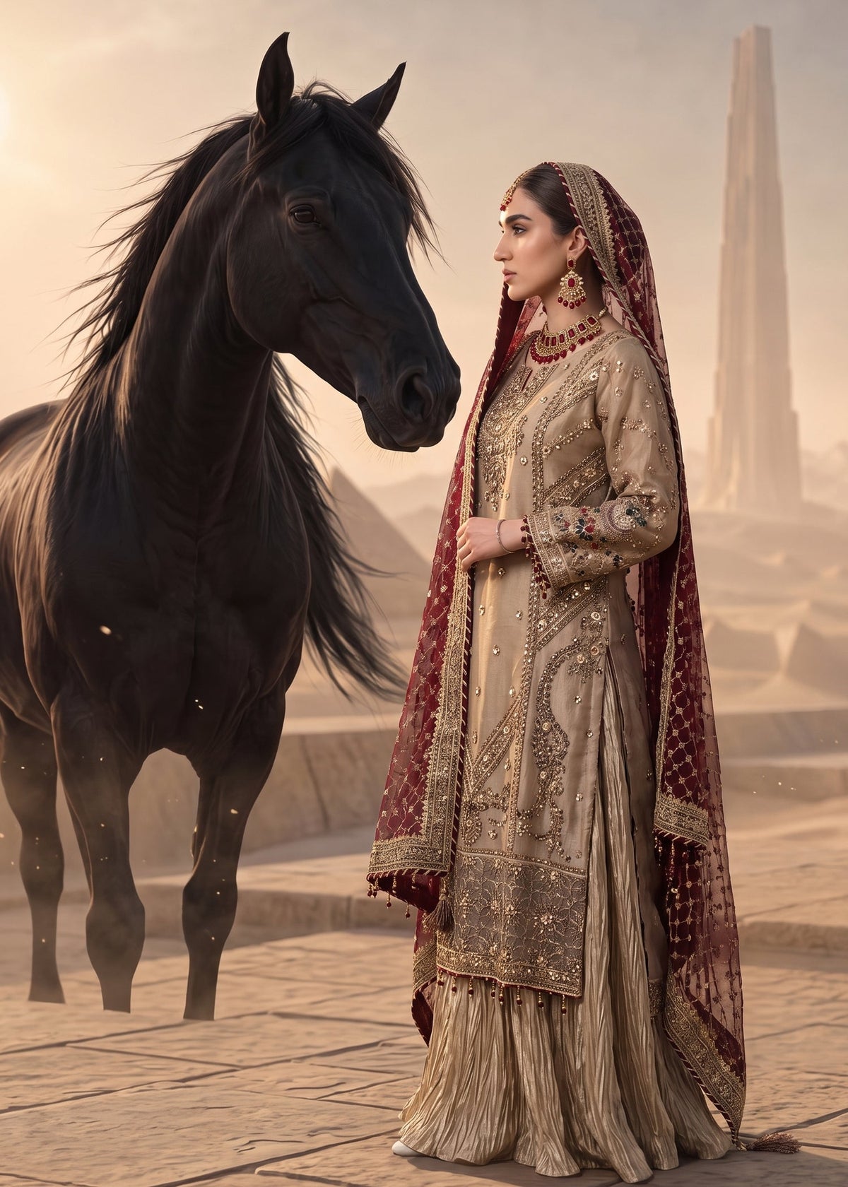 Pakistani Wedding Sharara in Tan Brown Organza Online in KSA Riyadh Saudi Arabia Oman Bahrain Qatar