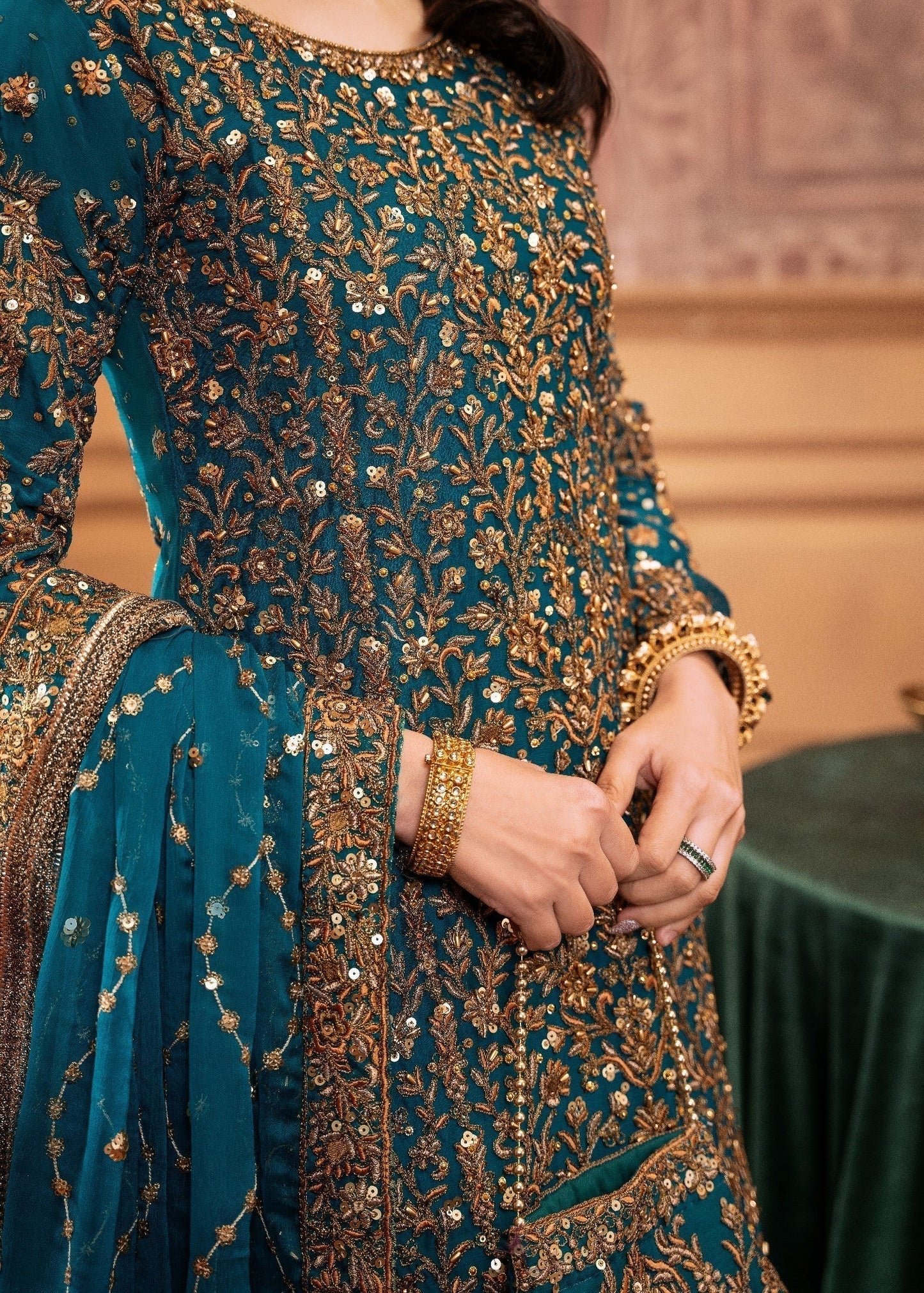 Pakistani Wedding Teal Embroidered Lehenga Online in KSA Riyadh Saudi Arabia Oman Bahrain Qatar