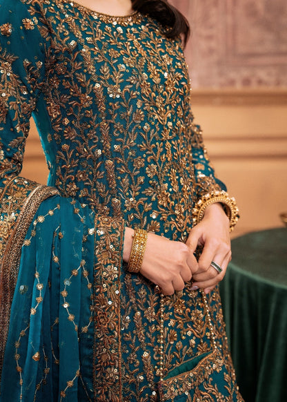 Pakistani Wedding Teal Embroidered Lehenga Online in KSA Riyadh Saudi Arabia Oman Bahrain Qatar