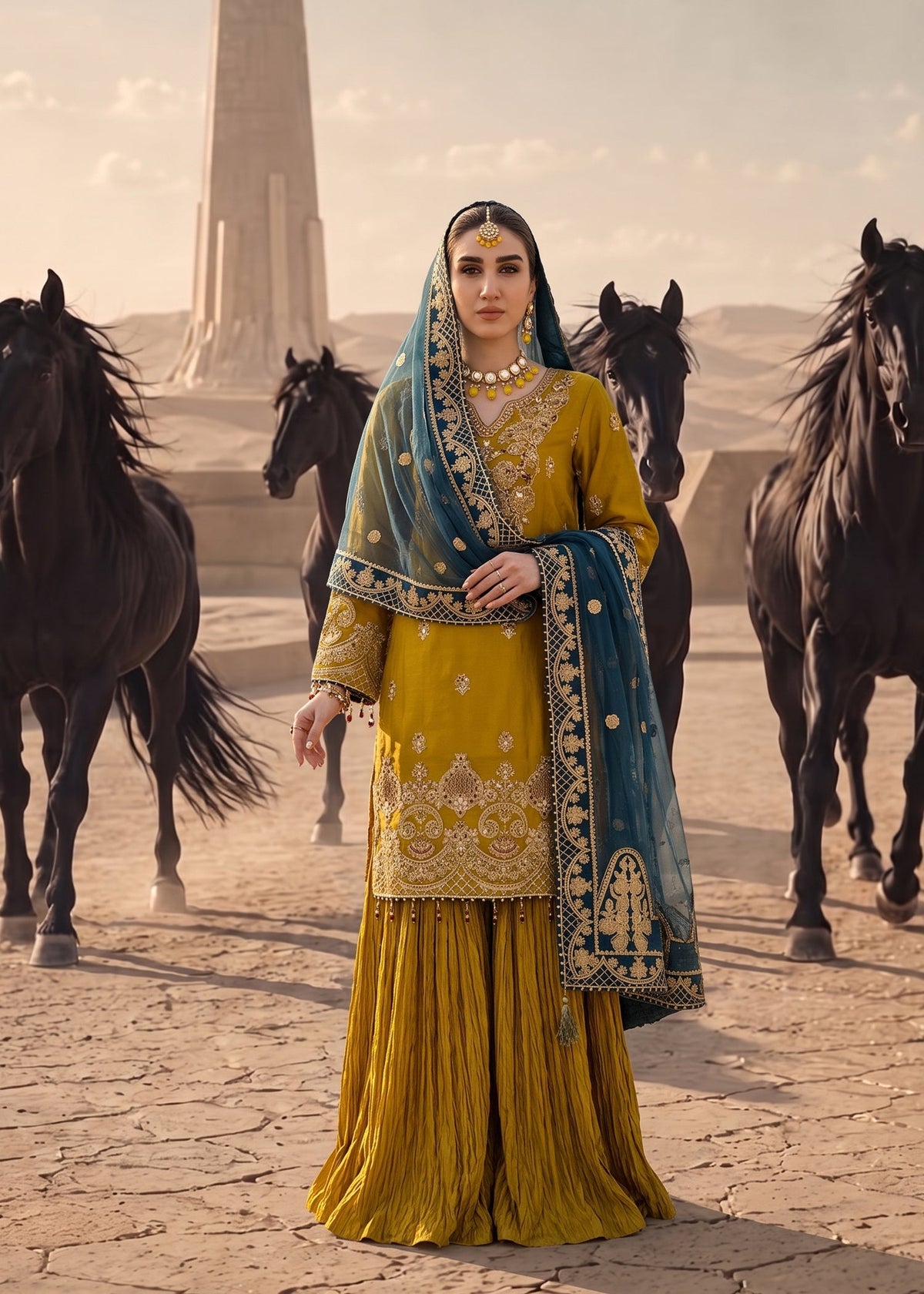 Pakistani Wedding Wear Organza Sharara with Silk Charmeuse Bottom Online in KSA Riyadh Saudi Arabia Oman Bahrain Qatar