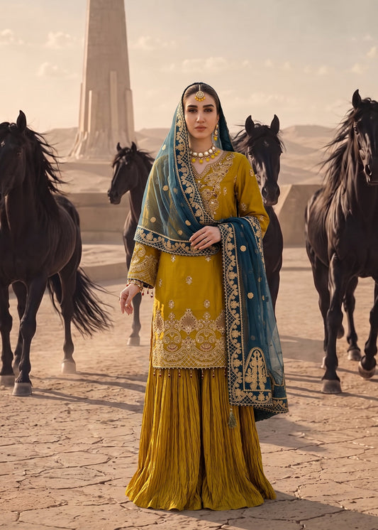 Pakistani Wedding Wear Organza Sharara with Silk Charmeuse Bottom Online in KSA Riyadh Saudi Arabia Oman Bahrain Qatar