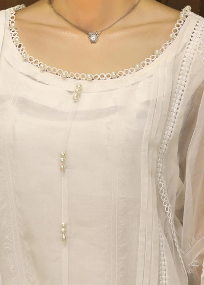 Pakistani White Organza Embellished Suit Online in KSA Riyadh Saudi Arabia Oman Bahrain Qatar