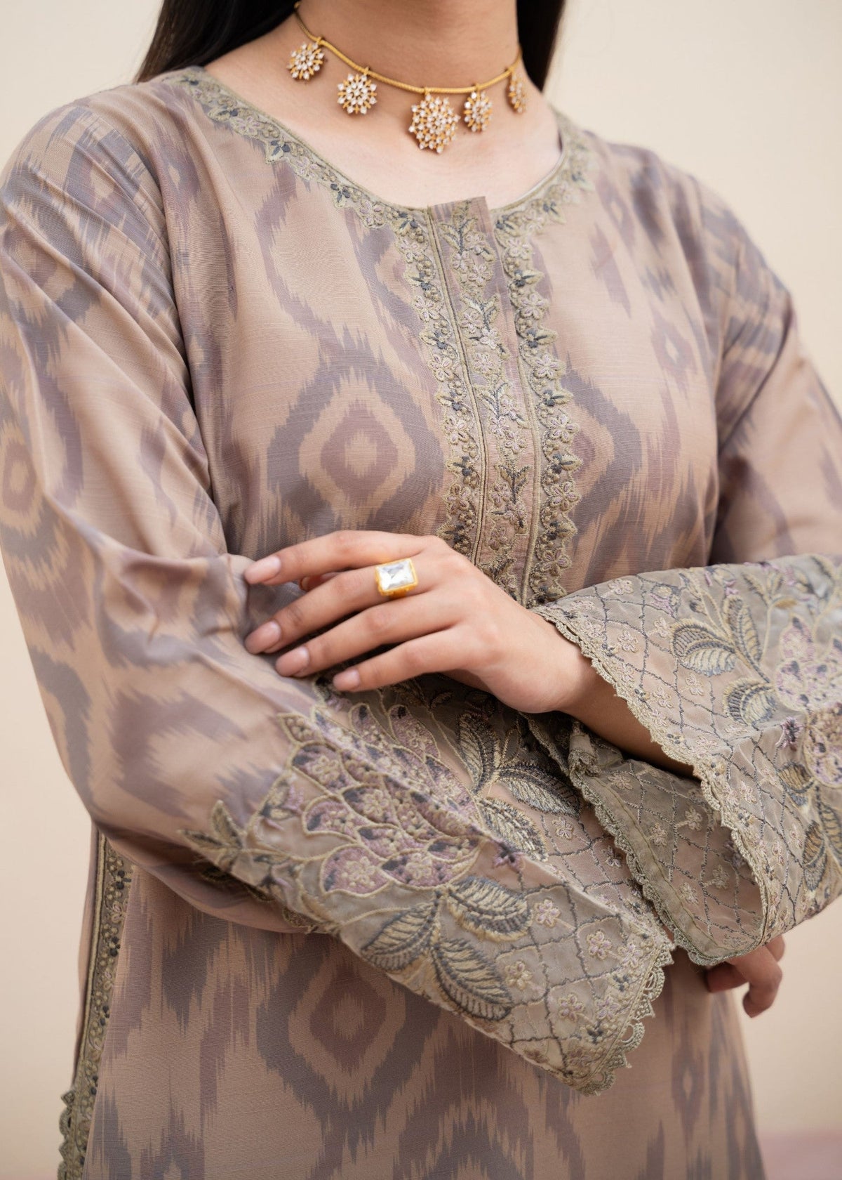 Pakistani Winter Collection Beige Embroidered Khaddar Suit Online in Dubai DXB UAE Abudhabi Meena Bazaar
