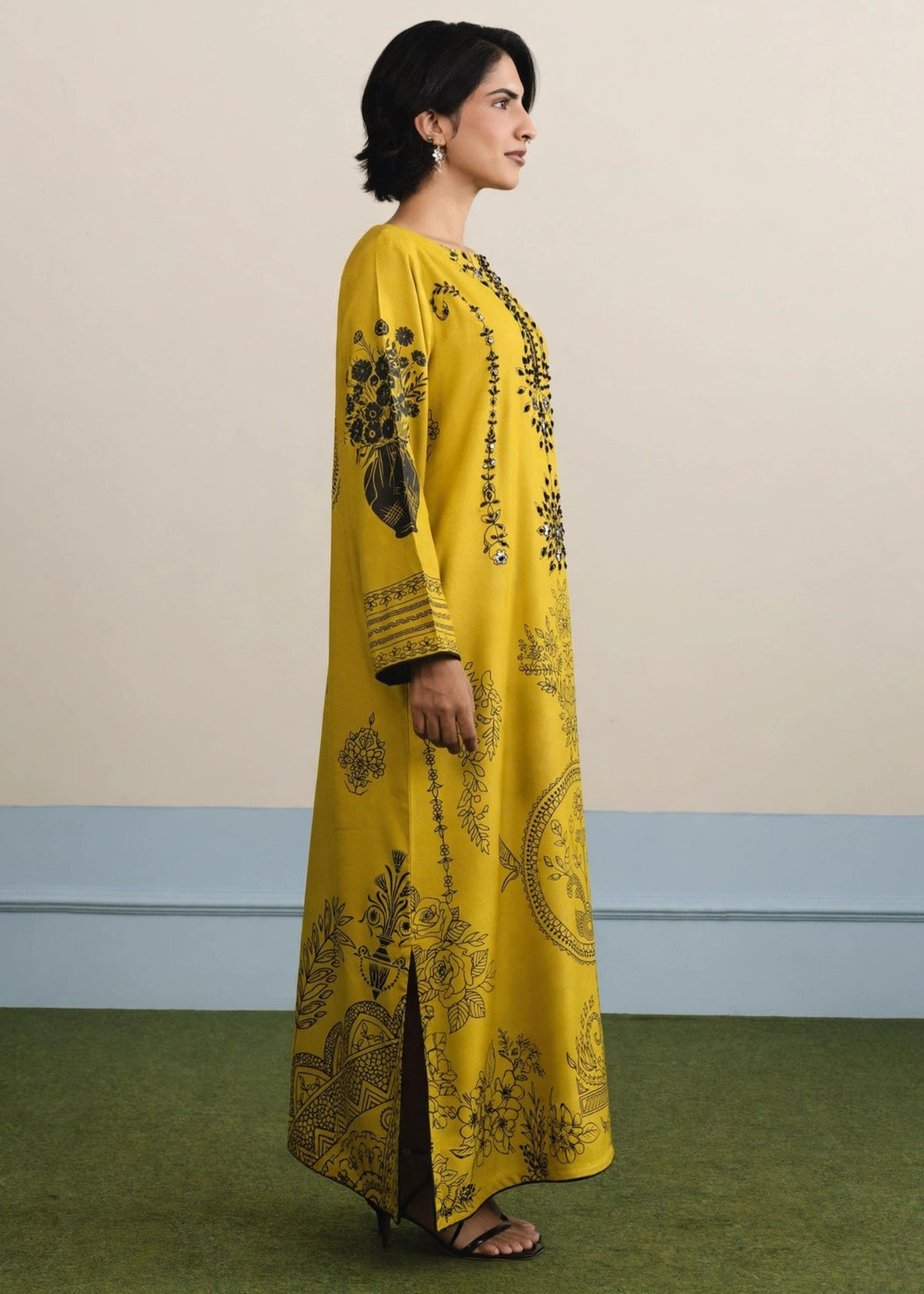 Pakistani Winter Kaftan Mustard Dhanak Salwar Suits for Women Online in KSA Riyadh Saudi Arabia Oman Bahrain Qatar