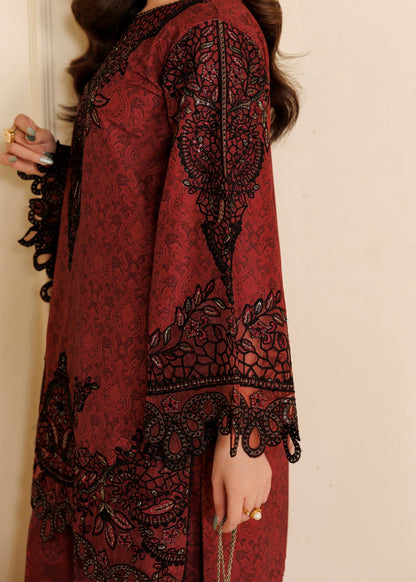 Pakistani Winter Suit Blood Red Embroidered Khaddar Online in Dubai UAE Abudhabi Ajman Sharjah