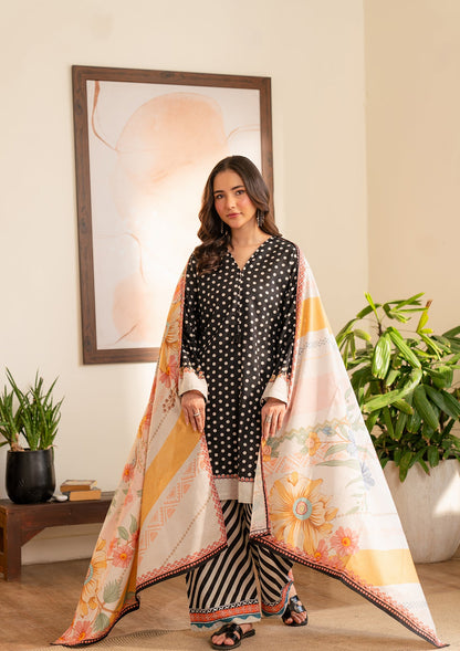 Pakistani Winter Wear Black Printed Khaddar Suit Online in KSA Riyadh Saudi Arabia Oman Bahrain Qatar