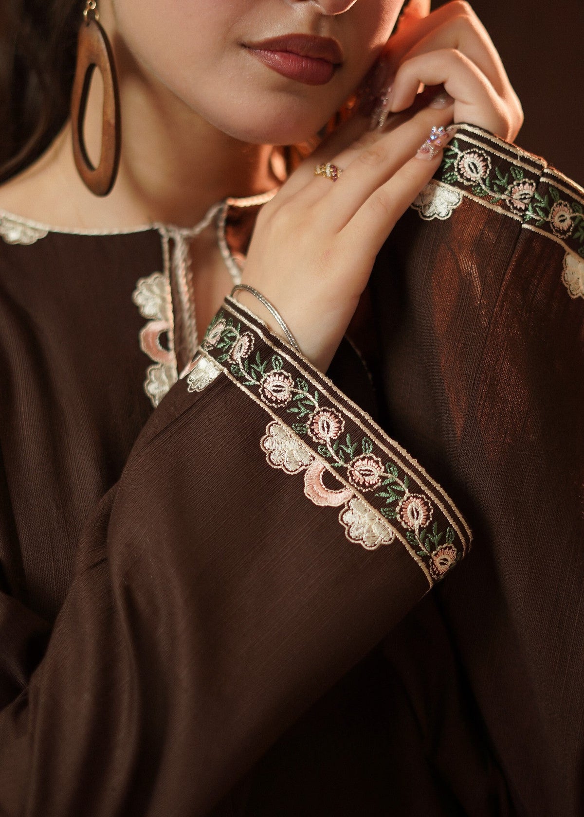 Pakistani Winter Wear Brown Slub Khaddar Kurta Set Online in Dubai UAE Abudhabi Ajman Sharjah