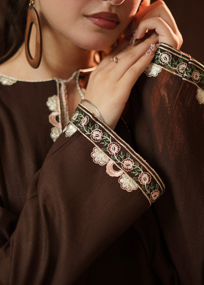 Pakistani Winter Wear Brown Slub Khaddar Kurta Set Online in Dubai UAE Abudhabi Ajman Sharjah