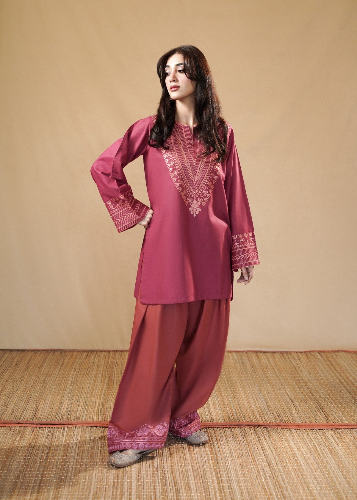 Pakistani Winter Wear Hot Pink Slub Khaddar Farshi Shalwar Online in Sri Lanka India Australia