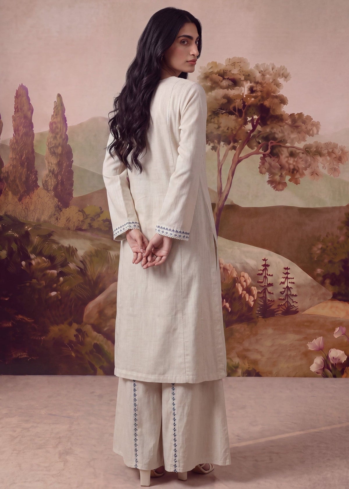 Pakistani Winter Wear Ivory Khaddar Sharara Online in KSA Riyadh Saudi Arabia Oman Bahrain Qatar