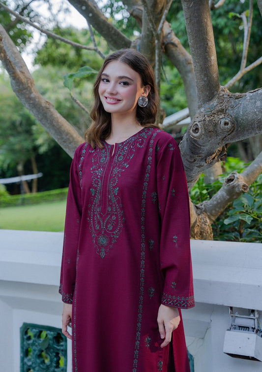 Pakistani Winter Wear Maroon Khaddar Salwar Kameez Online in KSA Riyadh Saudi Arabia Oman Bahrain Qatar