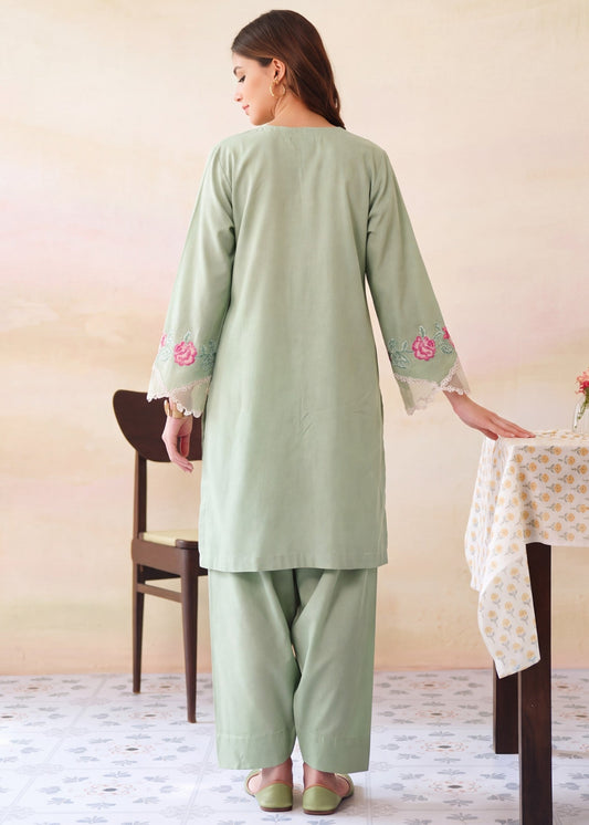 Pakistani Winter Wear Tea Green Dhanak Kurta Set Online in KSA Riyadh Saudi Arabia Oman Bahrain Qatar