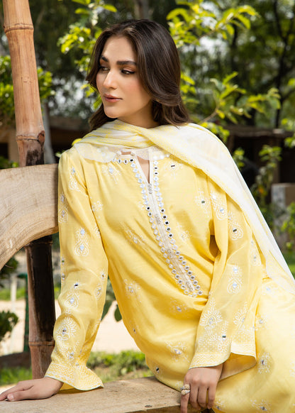 Pakistani Yellow Embroidered Raw Silk Party Suit Online in KSA Riyadh Saudi Arabia Oman Bahrain Qatar