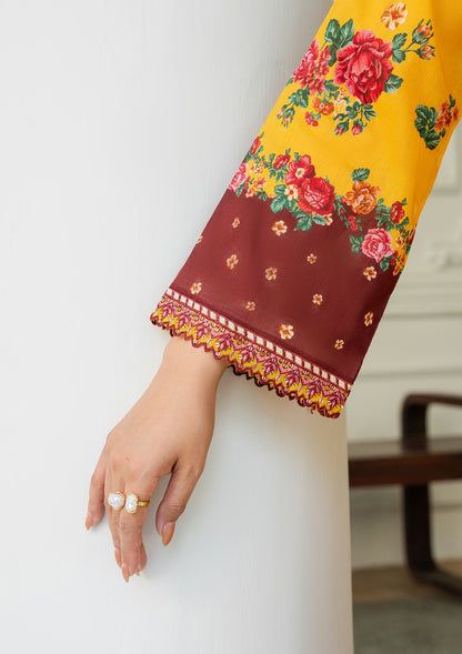 Pakistani Yellow-Orange Lawn Suit Online in KSA Riyadh Saudi Arabia Oman Bahrain Qatar