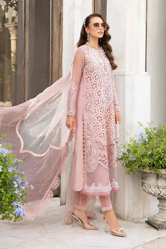 Pastel Pink Chiffon Suit with Pearl Work