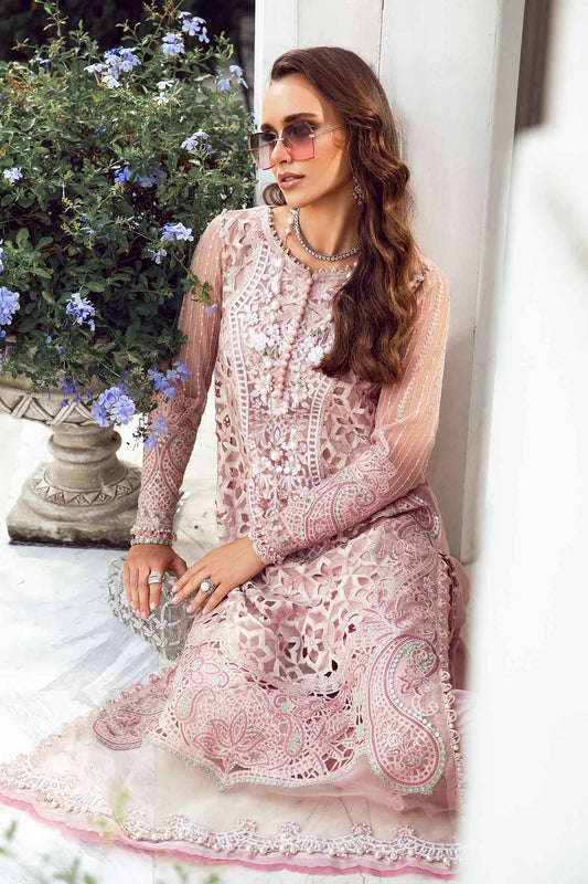 Pastel Pink Chiffon Suit with Pearl Work