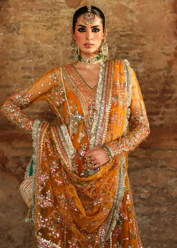 Orange Handmade Suit with Crushed Silk Sharara