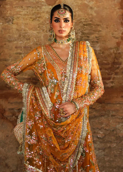 Orange Handmade Suit with Crushed Silk Sharara