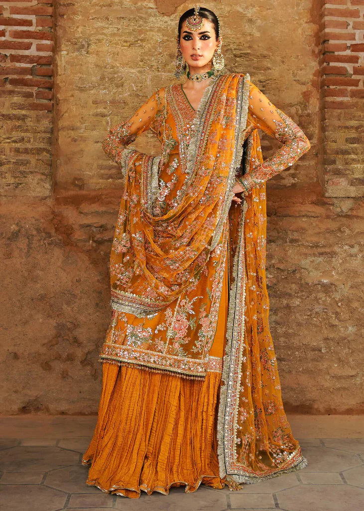 Orange Handmade Suit with Crushed Silk Sharara