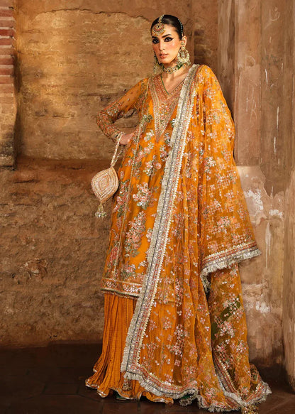 Orange Handmade Suit with Crushed Silk Sharara