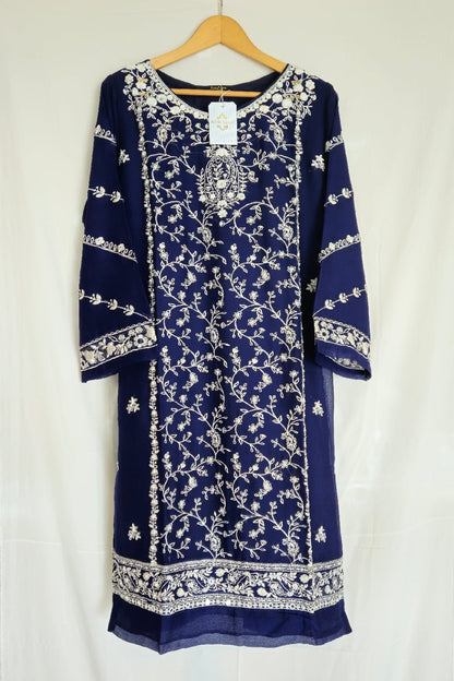 Navy Blue Readymade Chiffon Embroidered 2-Piece Suit