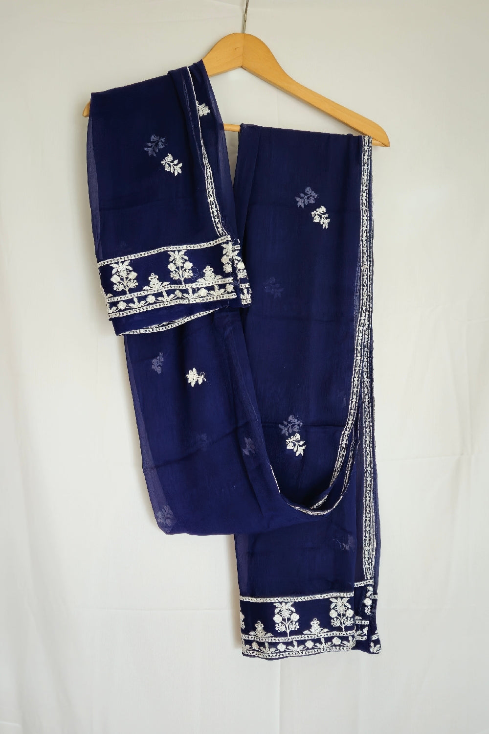 Navy Blue Readymade Chiffon Embroidered 2-Piece Suit