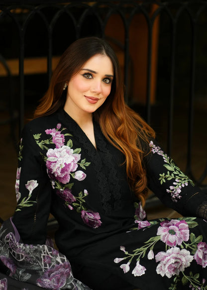 Black Embroidered Lawn Kurta Set with Dupatta