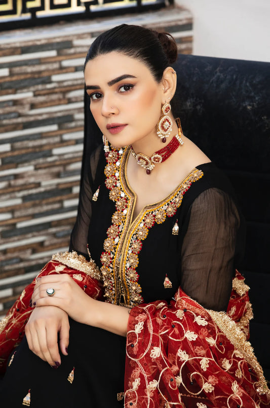 Black Readymade Pure Chiffon Suit