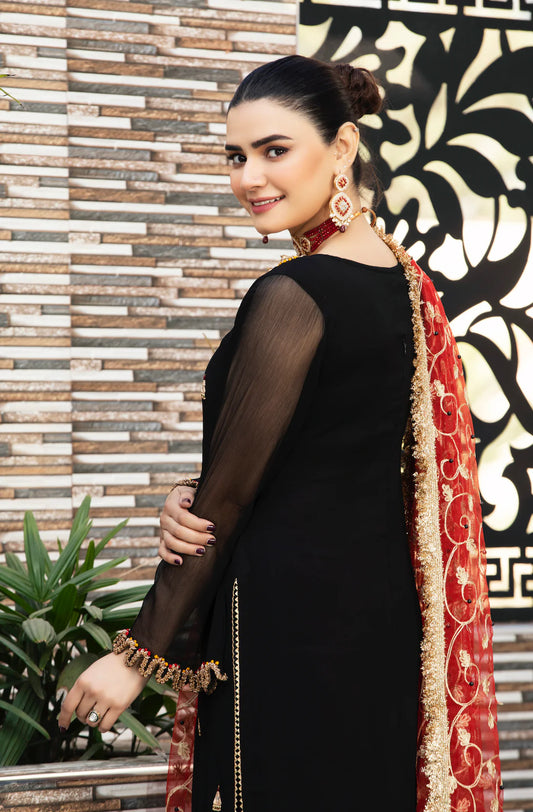 Black Readymade Pure Chiffon Suit