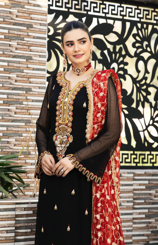 Black Readymade Pure Chiffon Suit