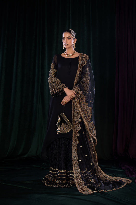 Hand Embroidered Chiffon Suit with Crushed Silk Sharara