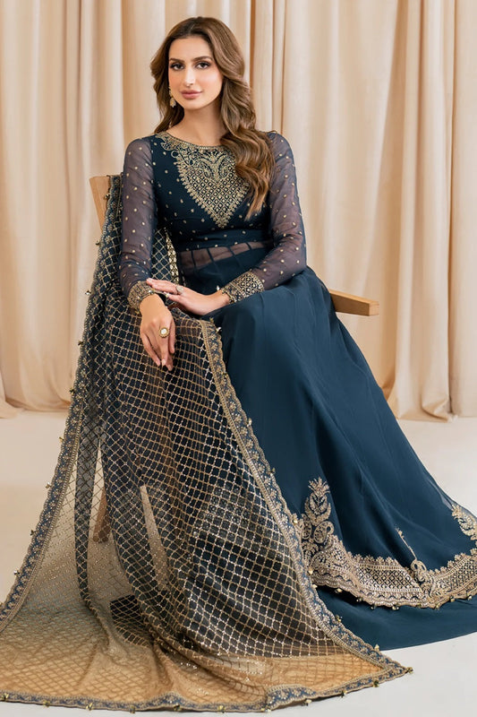 Blue Pure Chiffon Embroidered Suit