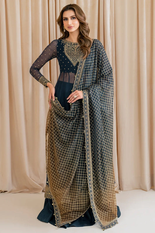 Blue Pure Chiffon Embroidered Suit