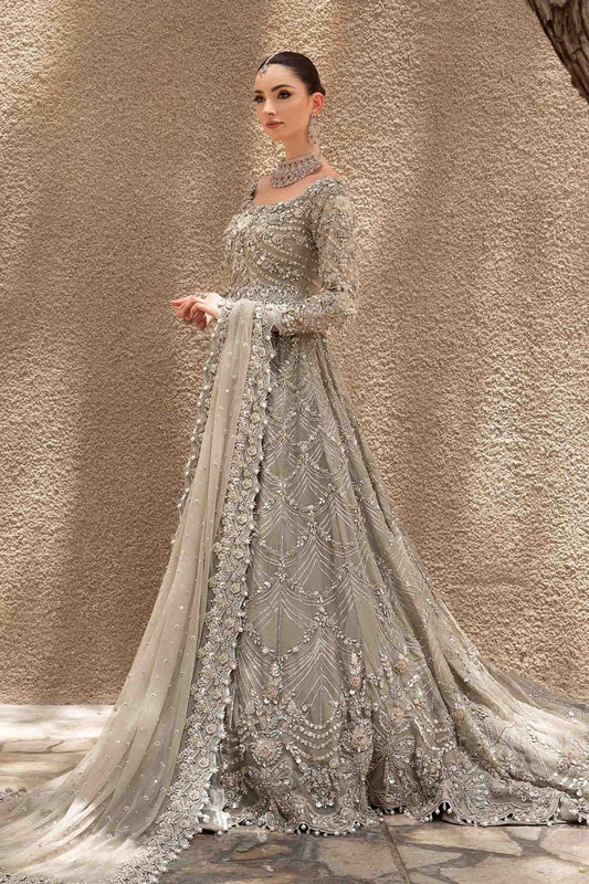 Grey Handmade Bridal Lehenga Choli / Anarkali Maxi