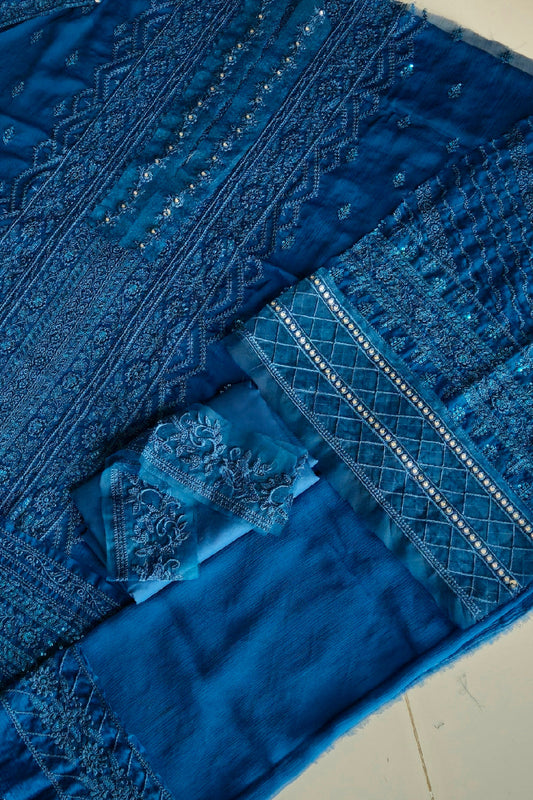 Peacock Blue Chiffon Suit